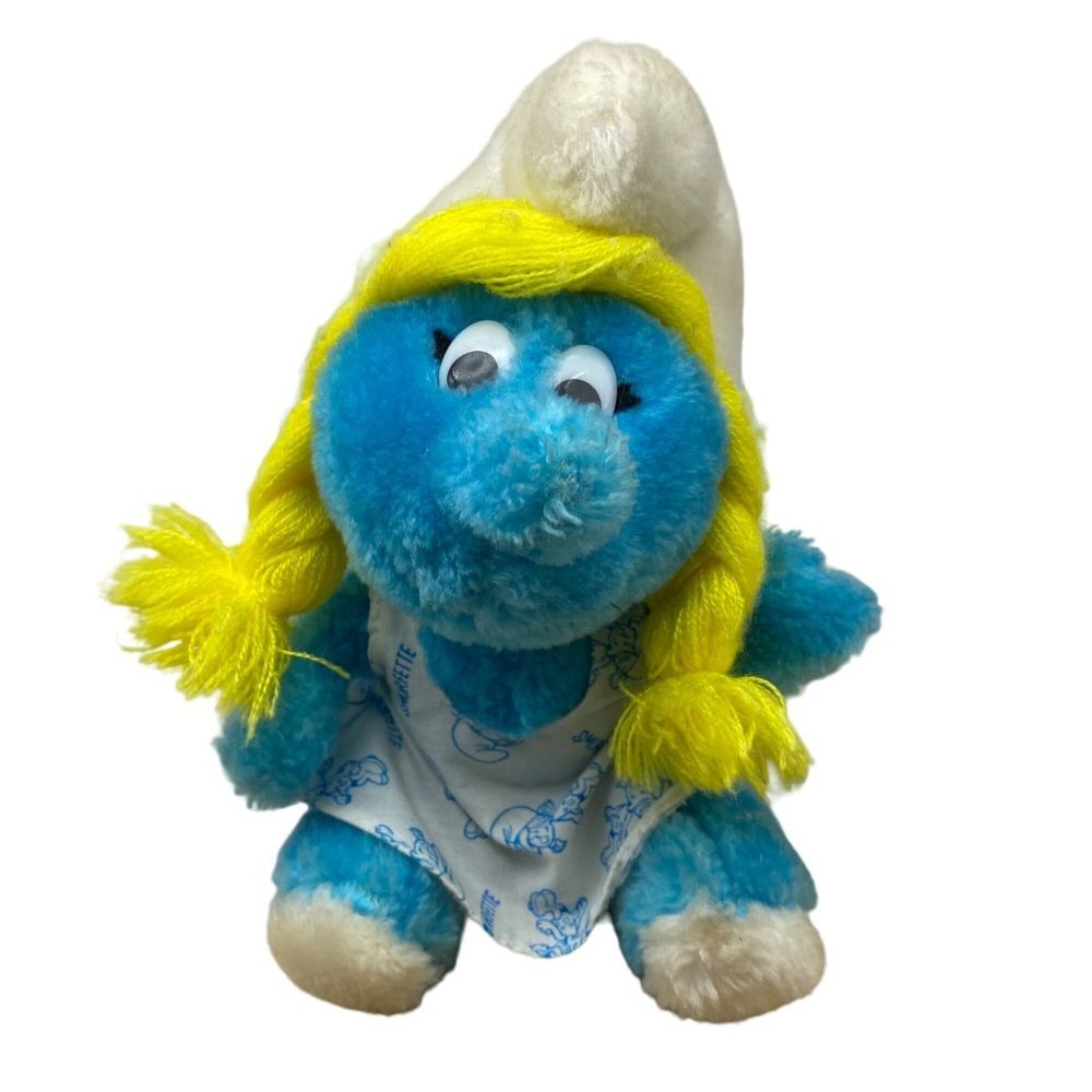 Smurf Vintage Smurfette‎ Plush Stuffed Toy 1981 Wallace Berrie 7" Sitting